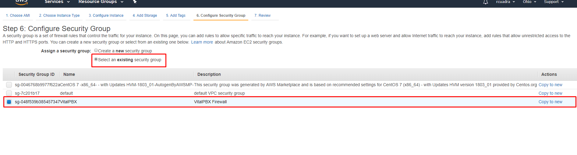 VitalPBX Amazon AWS Security Group