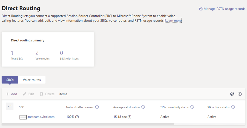 VitalPBX Microsoft Teams Direct Routing Status