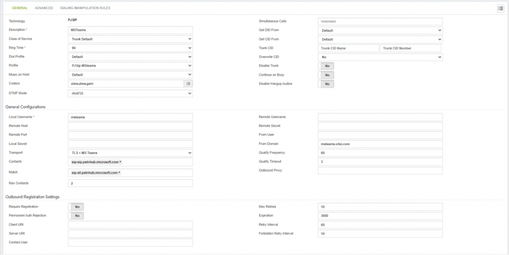 VitalPBX Microsoft Teams Trunk