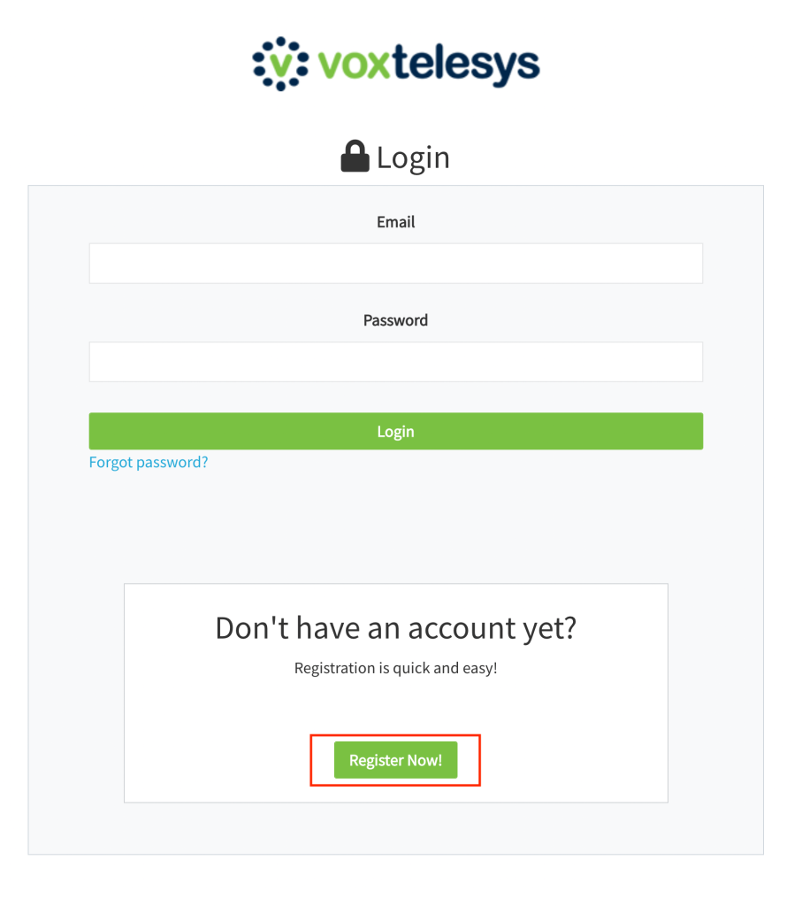 Voxtelesys log-in page.