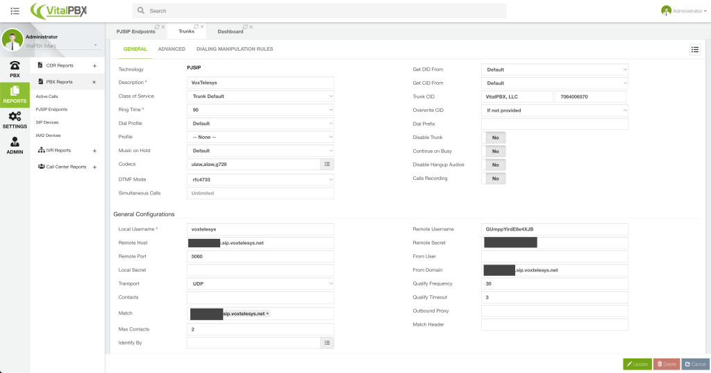 VitalPBX PJSIP Trunk configurations part 1.