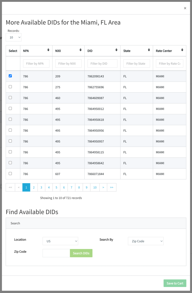 Voxtelesys list of available DIDs in our area.