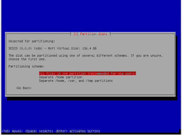 Debian installation, all files in one partition.