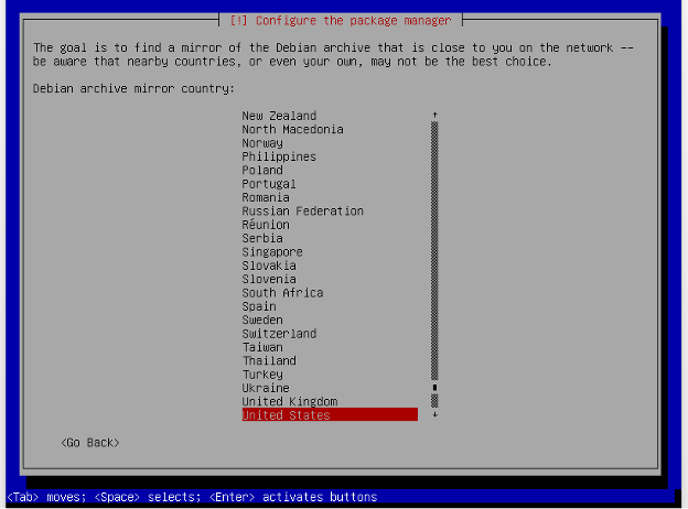 Debian select archive mirror country.