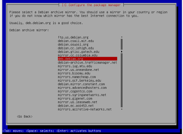 Debian select mirror mirror archive server.