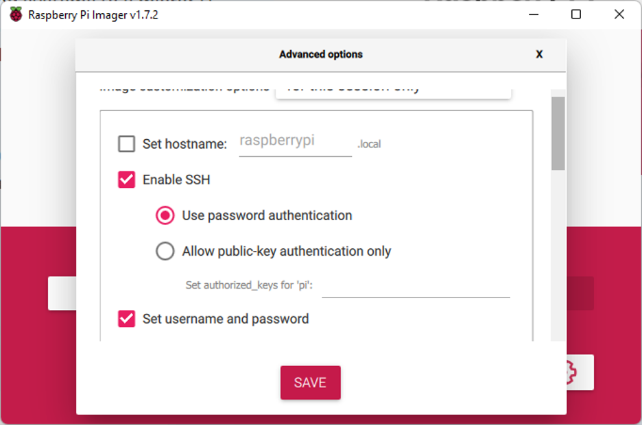 Raspberry Pi Advanced Options.