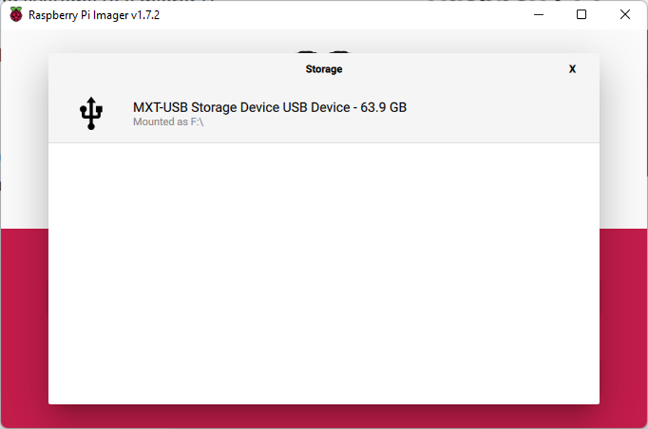 Select Storage destination for the Raspberry Pi.