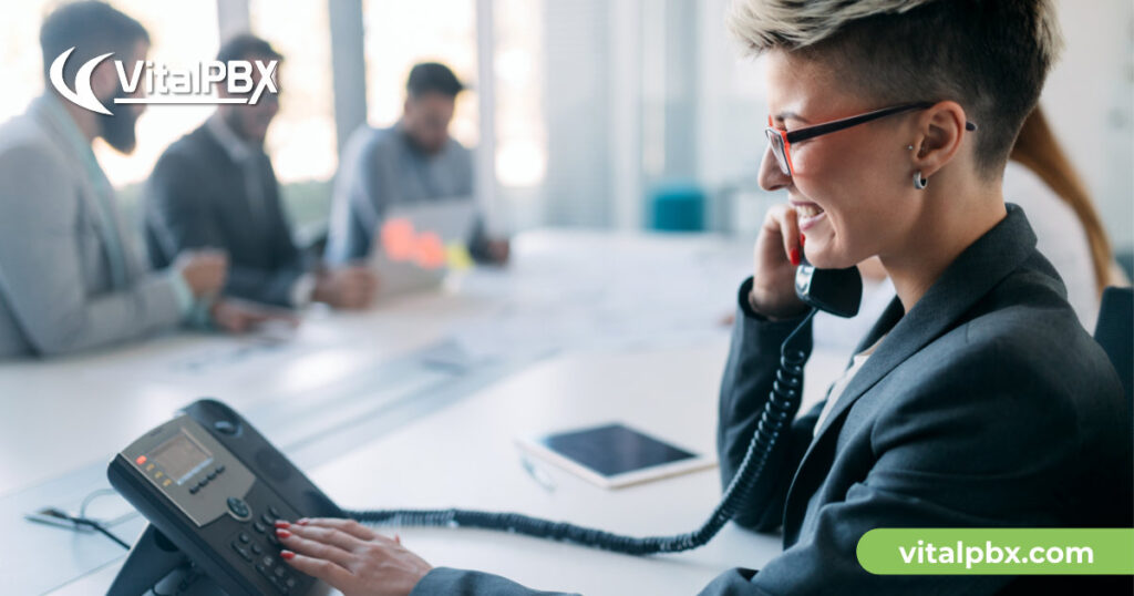 women talking in pbx phone